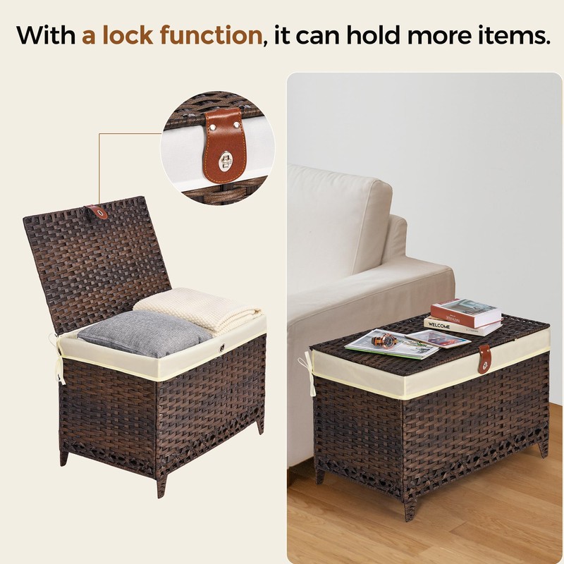 Honjourai Wicker Storage Basket with Lid,Rattan Shelf Basket with Removable