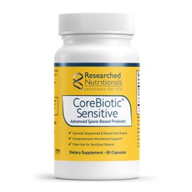 Researched Nutritionals CoreBiotic Sensitive - Vegan Probiotics for Low FODMAP Diet - Spore Based Probiotic Supplement to Support Microbiome & Gut Health - Researched Strains (60 Capsules)