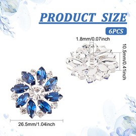 FINGERINSPIRE 6 Pieces 26.5 mm Flower Brass Rhinestone Eyelet Buttons Montana Blue Colour Sew-On Buttons with 1 Hole and Flat Back, Fashionable Claws Rhinestone Snowflake Metal Buttons for Sewing
