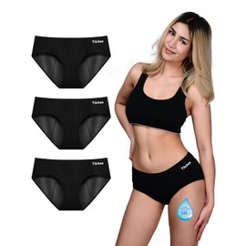 TIICHOO Period Underwear for Women Heavy Flow Silky Soft Absorbent Period Panties Incontinence Underwear 3 Pack (XX-Large, 3 Black)