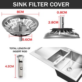 JSTHHTT 2 Pack Kitchen Sink Plug Strainer, Kitchen Sink Strainer Plug, Sinks Hole Diameter 80mm, Durable & Thicken for Kitchen Sink, Sink Plug Replacement for Food/Hair Catcher, Sink Strainer