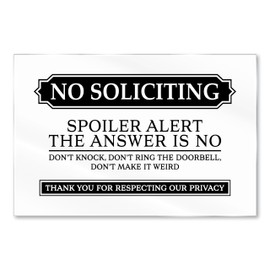 Melrose Roots Funny No Soliciting Sign for House - Acrylic Front Door Sign, Do Not Ring Doorbell, With Adhesive Stickers, 6 x 4 Inches, Made in USA, White