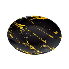 Pack of 10 Black and Gold Hard Plastic Reusable Plates ~ Marble Design Sturdy Plastic Dinnerware-Ideal for Weddings and Parties. (9")