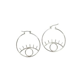 E0981 Silver Color Metal Evil Eye Design Circle Hoop Style Pin Catch Earrings Dainty Earrings for Women – Elegant Minimalist Fashion Accessories Stylish Additions
