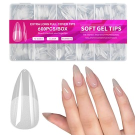 600 Piezas Tips para Uñas Soft Gel,Incluir 12 Tamaños,Uñas Postizas de Transparentes,Soft Gel Tips Acrilicas Postizas,Acabado Mate,No Requiere Lijado,Con Caja,para DIY Nail y Salones