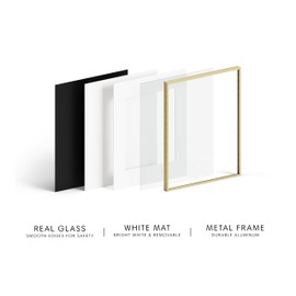 HAUS AND HUES 10x10 Picture Frame with Real Glass & Gold Premium-Grade Metal Matted to 5x5 - Aluminum 10x10 Frame - Includes Hanging Kit - Ideal for Home, Office (10x10 in, Gold)