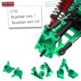 Rcarmumb Upgrades Part for 1/10 Traxxas Ruslter 4x4 VXL/Ruslter 4x4,Alloy Front Rear Suspension Arm,Steering Blocks,Caster Block,Rear Stub Axle Carriers,Steering Block,Shock Tower Set,Green