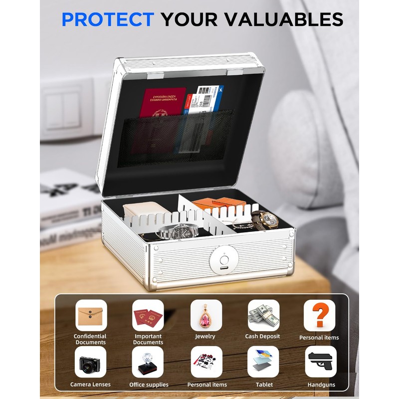 AICase Biometric Fingerprint Storage Box Portable Money Jewelry Safe Combination