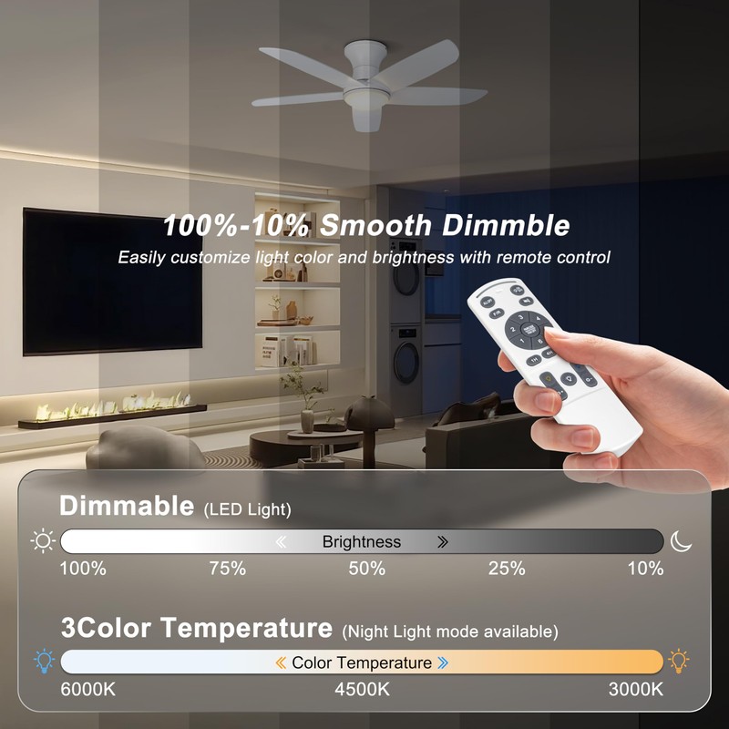 Ohniyou 46'' Ceiling Fan with Lights, Low Profile Ceiling Fans