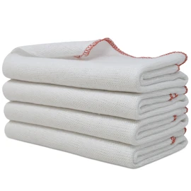 Towelogy Jumbo Dish Cloths for Washing Up | Cotton Set of 4-38 x 45cm (White/Red Edges)