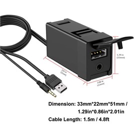 CHELINK USB AUX Flush Mount - Car Dashboard Panel Jack Extension Cable Compatible with Toyota, 3.5mm & USB AUX Extension Mount Socket(Size: 1.29 X 0.86 X 2 inches)