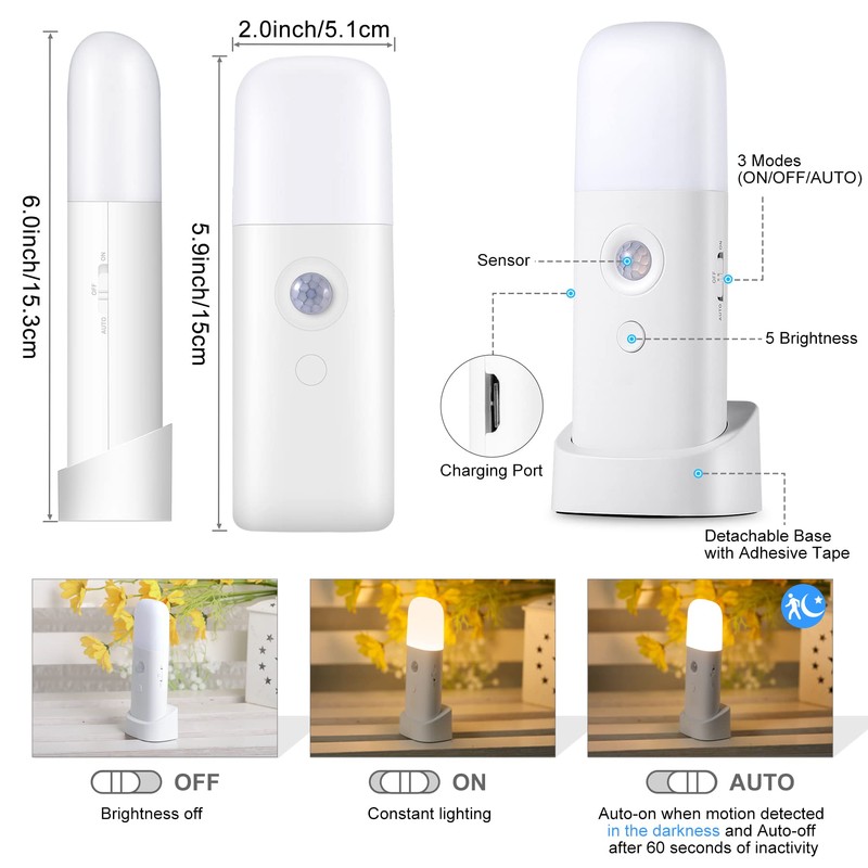 CREWEEL Motion Sensor Night Lights Indoor, Rechargeable Night Light Battery