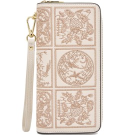FOXLOVER Leather Wallets for Women RFID Blocking Zipper Wristlet Clutch