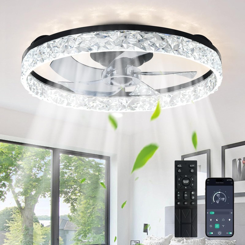 Depuley Modern Ceiling Fan with Light: 20-Inch Dimmable White Small