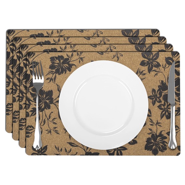 comfoyar Boho Print Rectangular Placemats Set of 4, 12x18 Inch