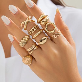 Gold Rings for Women Chunky Gold Statement Rings Vintage Stackable Rings Thick Gold Knuckle Ring Christmas Stocking Stuffers for Women Teen Girl Gifts