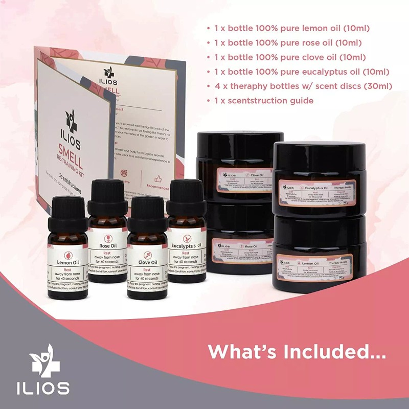 Ilios Olfactory Smell Training Kit, 4 Natural Essential Oils