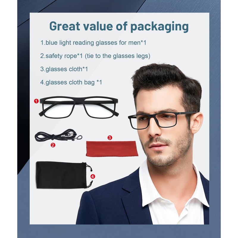 OCCI CHIARI Blue Light Blocking Men's Reading Glasses Computer Stylish