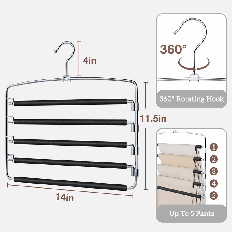SINDAX Pants Hangers Space Saving - 6Pack, 5 Layers Space