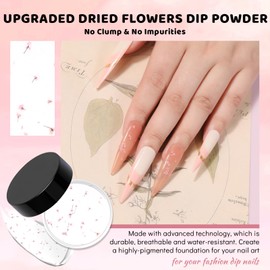 Aokitec Clear Dip Powder with Pink Dried Flowers, Nail Dipping Powder for Nail Starter Professional Nail Art Salon Home DIY Decoration Nail Powder, No Needed Nail Lamp