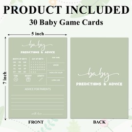 Tbaogusu Baby Shower Game Cards Kits, Minimalism Sage Green Baby Predictions & Advice Games Cards for Boys or Girls, 30 Game Card Set, Gender Reveal Party Supplies & Activities -G12