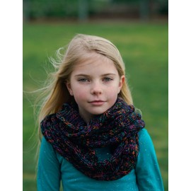Funky Junque Kids Winter Infinity Scarf, Infinity Scarf Girls Kids Versatile Design, Infinity Scarf for Girls Infinity Scarf for Kids (4 Tone Mix #32 - Black, Purple, Orange, Teal)