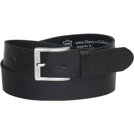 Harrys-Collection Women's and Men's Denim Belt Full-Grain Cowhide Leather Antique Silver Buckle - Black , size: 105