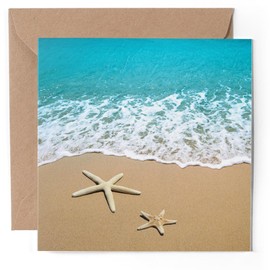 1 x Greeting Card - Sandy Beach Starfish Sea Surf - Blank Birthday Celebration Anniversary #51973