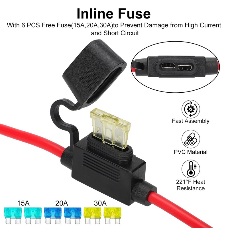 Linkstyle 2pcs 10AWG SAE Battery Connector Terminal Harness, 2FT/60CM 2Pin