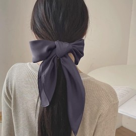 27.5" Mulberry Silk Feeling Head Scarf Solid Color Square Satin Neck Scarf Bandana Headscarf Hair Wrap for Women(Grey)