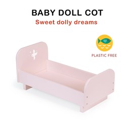 Mentari Toys - Baby Doll Cot - Wooden Baby Doll Furniture Pink Bed - Miniature Pretend Play Doll House Accessories - Age 3+