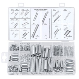 200 Piece Spring Assortment Set Kit - Various Tension Springs, Swing Springs, Stainless Steel Compression Springs and Steel Springs in Practical Storage Box