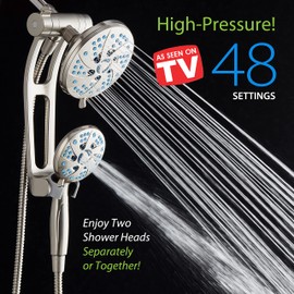 AquaCare Spa Station High Pressure 48-mode Rain & Handheld 3-way Shower Head Combo with Adjustable Arm - Anti-clog Nozzles, Extra-long 6 ft Stainless Steel Hose, Wall Bracket/Nickel Finish