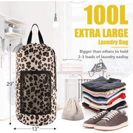 Olosar Laundry Bag Backpack, 2PCS Extra Large Travel Laundry Bag with Mesh Pocket & Adjustable Shoulder Straps,Dirty Clothes Travel Bag for College Students Dorm,Apartment(Leopard Print)