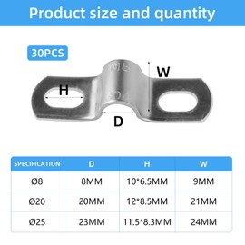 20 Pcs Pipe Strap Clamps, Ø 5/16 Inch 2 Hole Conduit Clips, Heavy Duty Metal U Brackets, Stainless Steel Pipe Clips, Saddle Hose Clamps for Gas Water Pipes Mounting Brackets(8mm)
