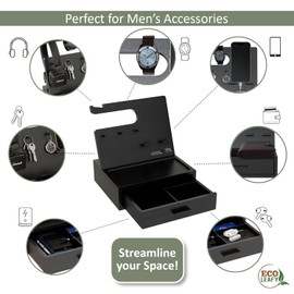 EcoLeafy Dot Nightstand Organizer- Valet Tray for Men, Birthday Gifts for Men, Best Gifts for Men, Gifts for Dad, Dad Gift, Rustic Bedside Table Organizer for Cellphone, Watch