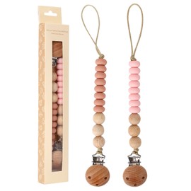 AULEGE 2 Pack Pacifier Holder Clips for Binky & Teether, Silicone Baby Pacifier Clip for Baby Girls(Muted, Pink)