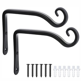 POTWPOT Hanging Basket Bracket, 2 Pack Wall Hook Hanging Plant Bracket 6 Inch Hanging Plant Bracket for Flower Basket Plants Bird Feeder Wind Chimes (Style2 - Black)