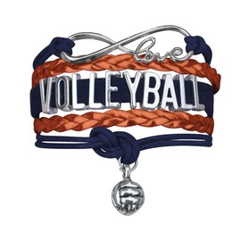 Sportybella Volleyball Bracelet, Navy and Orange Adjustable Infinity Love Charm Bracelet, Volleyball Jewelry and Accessories, Gift for Teens, Players, and Teams