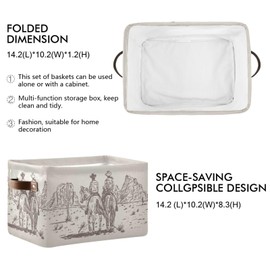 XUWU Western Desert Cowboy Storage Basket Cube Storage Bins Organizer Bag Collapsible Closet Shelf Baskets with handle for Baby Cloth Pet Toy Book 14.2×10.2×8.3 IN