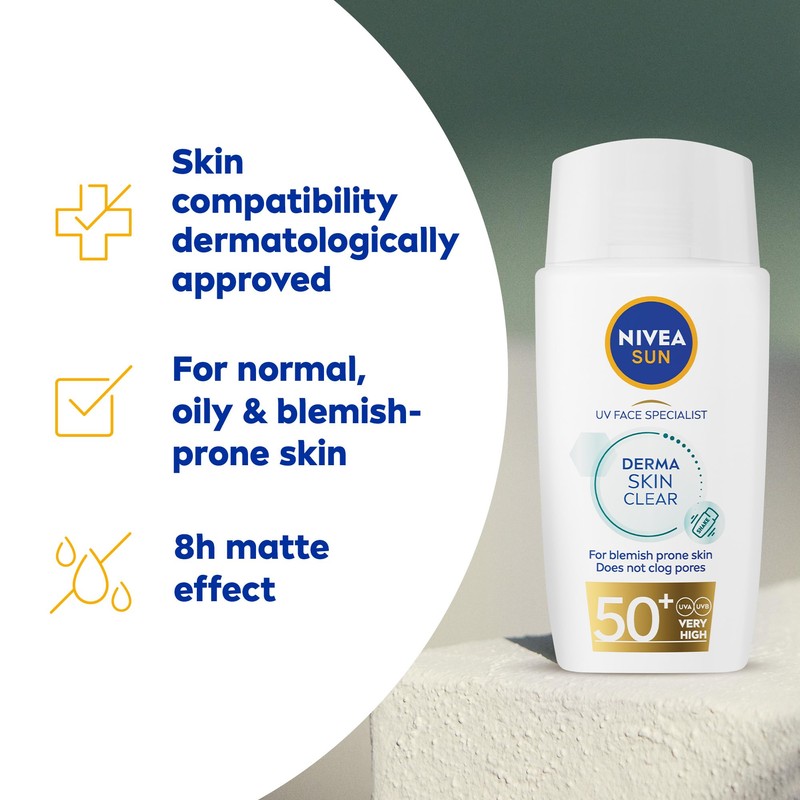 NIVEA SUN Derma Skin Clear SPF50+ (40ml), Face Sunscreen with
