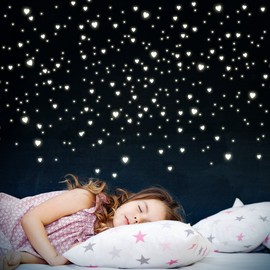 Wandkings 255 Leuchtherzen für Sternenhimmel, extra starke Leuchtkraft, Wandsticker Leuchtaufkleber, Fluoreszierend und im Dunkeln leuchtend