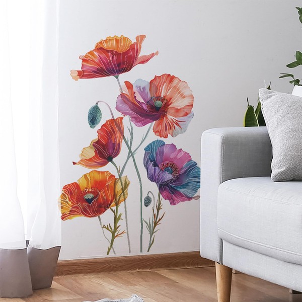 TUOKING Painted Flowers Wall Stickers Decor Removable Wall Murals Peel