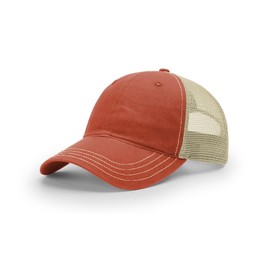 Richardson 111 Garment Washed Trucker 6 Panel Hat, One Size Fits Most - Garment Washed Trucker Texas Orange/Khaki