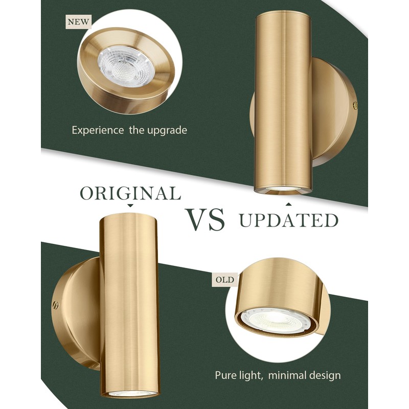 Cargifak 2-Light Wall Light, Brass Gold Wall Sconce, Indoor Up