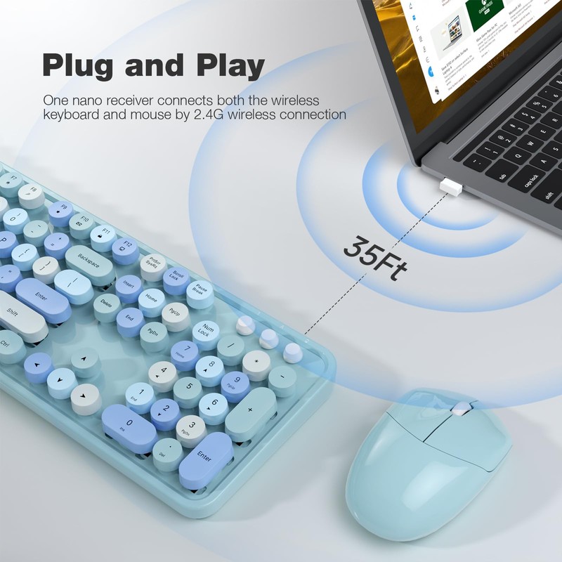 MOFII Wireless Keyboard and Mouse Combo, Retro Wireless Keyboard with
