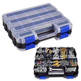 Double-sided assortment box, 34 compartments, small parts magazine with removable dividers, screws, sorting box, tool organiser for screws, nails and small parts (blue)