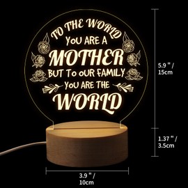 RAYKUL Gifts for Mom,Acrylic Night Light Gift, Birthday Gift for Mom, Mom Gift for Mother's Day, Christmas, Thanksgiving, Engraved Night Light - Wood Stand-Round