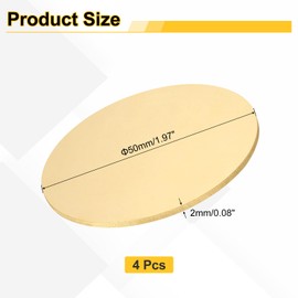 sourcing map 4pcs Brass Sheets, 0.08" Thickness x 1.97" Diameter Round Plate H62 Brass Metal Sheet for Crafting Carving Stamping DIY Handicrafts Models Repairs, Yellow