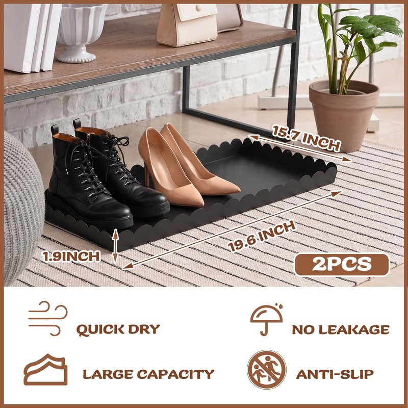 Maxdot 2 Pack Scalloped Iron Boot Tray for Entryway Indoor,